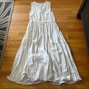 Splendid White & Beige Striped Linen Blend Maxi Dress Size Medium